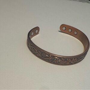 Copper Floral Engraved Magnetic Cuff Bracelet